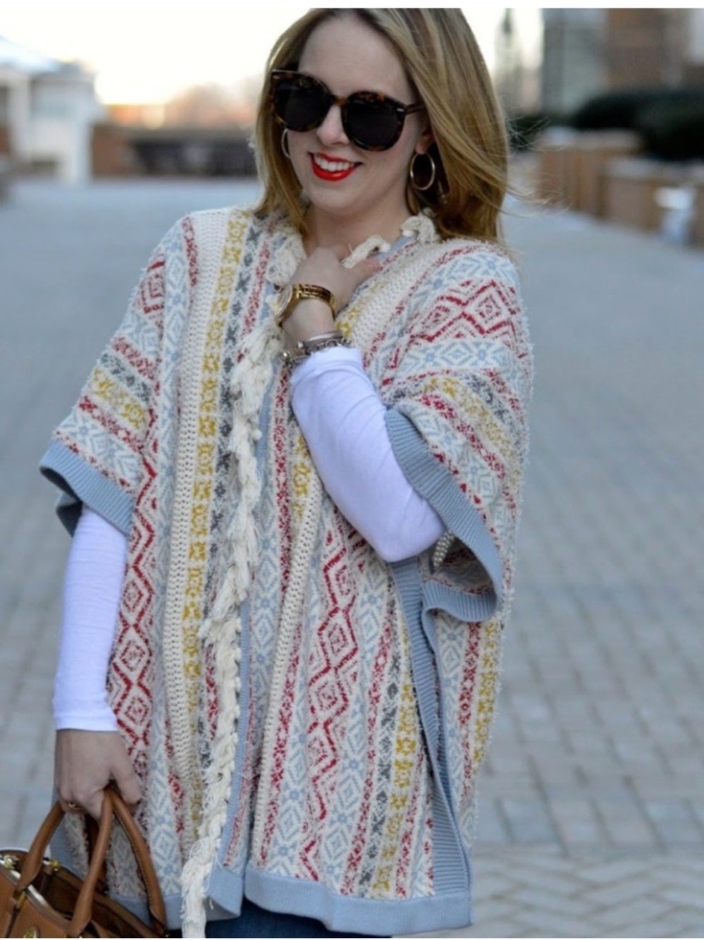 NWT CAbi Siesta Confetti Sweater Poncho. Cape Style w/ Fringe. M/L oversized.